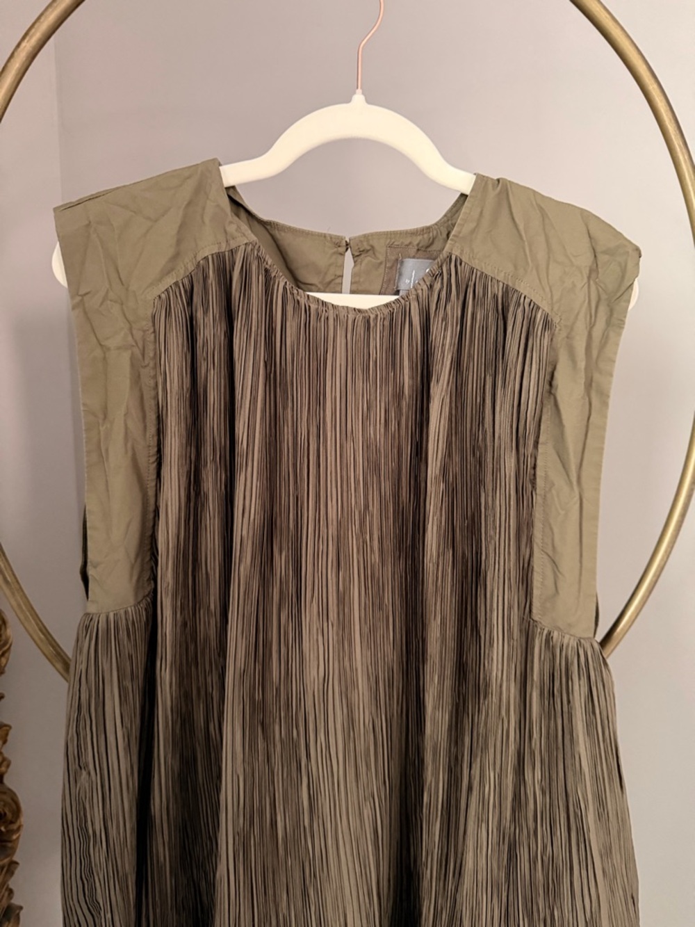 Anthropologie Olive-Taupe Sleeveless Pleated Swing Dress - Picture 2 of 4